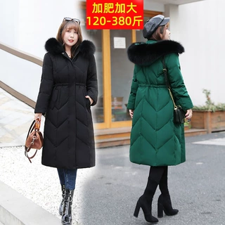胖mm300斤羽绒服加肥特大码防寒外套200斤女士中长款收腰显瘦冬装