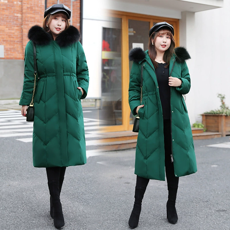 Воротник из натурального меха, очень большой размер, плюс толстый женский пуховик, приталенный утолщенный белый утиный пух, зимняя одежда для полных девочек, 250 Jin