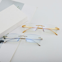 新款钛架时尚可配近视眼男女通用金属无框防蓝光变色平光镜眼镜