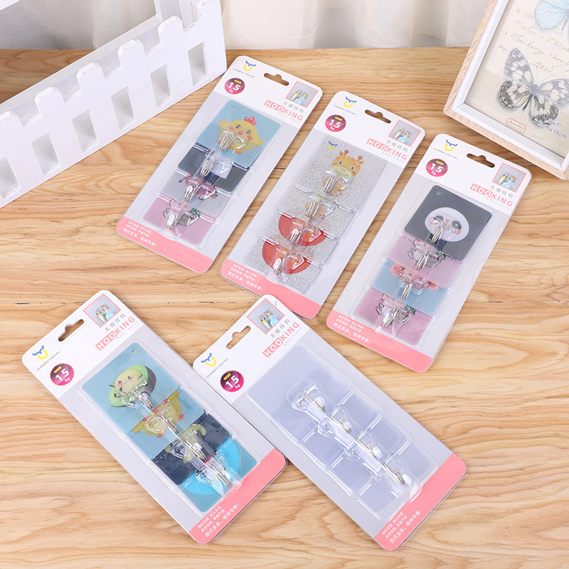 4 Pack color card seamless hook wall strong metal hook strong magic stick metal non-stick hook