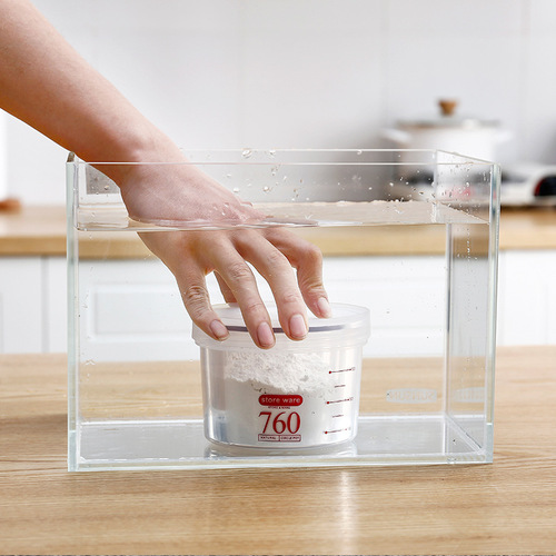 Airtight, transparent, round rotating storage jar for kitchen, made of food-grade plastic, suitable for storing grains, beans, nuts, snacks, and milk powder