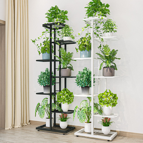 Flower stand 8 layers 9 pots indoor home balcony decoration rack wrought iron living room simple flower pot hanging rack green dill