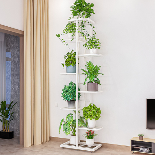 Flower stand 8 layers 9 pots indoor home balcony decoration rack wrought iron living room simple flower pot hanging rack green dill