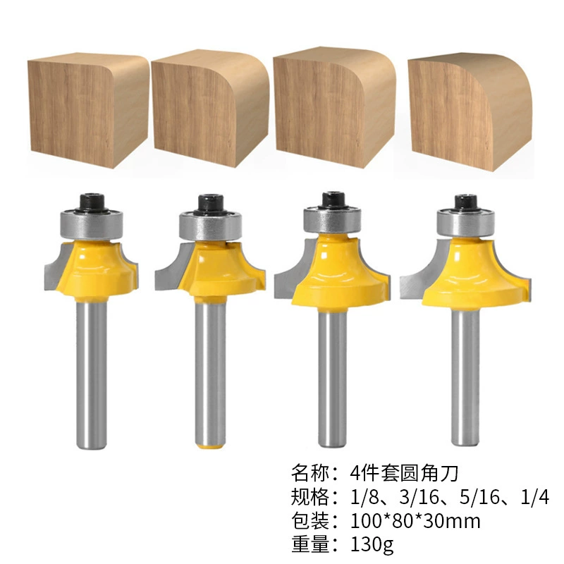 Фреза для снятия фаски из 4 частей Круглая угловая фреза 1/4 ручка Деревообрабатывающий фреза Шлифовальный станок Обрезная головка R Фреза для снятия фаски
