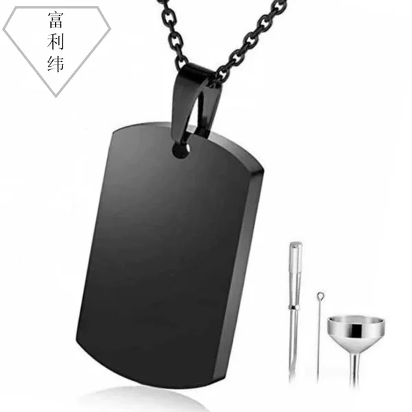 Stainless steel openable urn pendant titanium steel military tag men's tag blank black necklace personalized accessories
