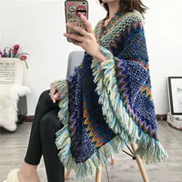 Ethnic trench coat, knitted cloak, summer set, scarf with tassels, long jacket for leisure