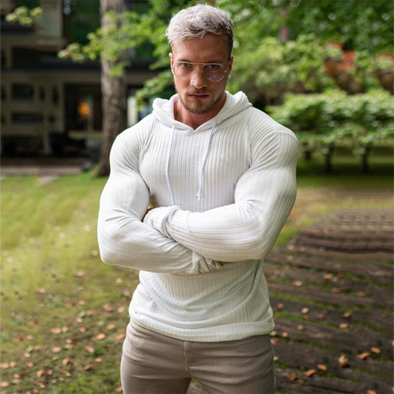 Autumn and Winter thin hooded long-sleeved T-shirt men's striped slim fit casual fitness sports sweater training bottoming shirt Autumn and Winter thin hooded long-sleeved T-shirt men's striped slim fit casual fitness sports sweater training bottoming shirt