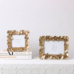 美式歐式復古懷舊銀杏葉相框擺台6寸4寸7寸正方形樣板房家居擺件