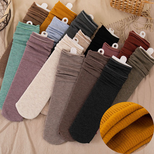 Autumn and Winter new women's thick solid color cotton socks Japanese Retro Pile socks sweat-absorbent breathable mid-length socks wholesale