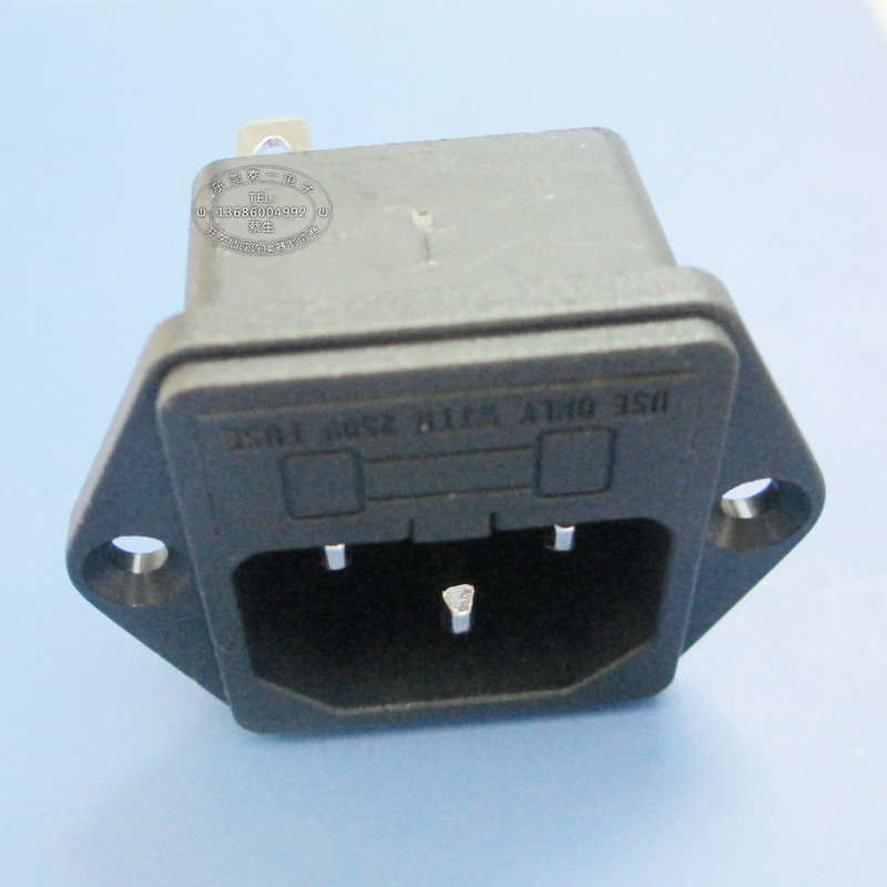 可配5*20玻璃保险管品字插座 C14全铜二合一AC输入母插座DB-14-F1