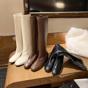 British style Knight boots women's autumn Martin boots slimming square toe high heel chunky heel high boots straight Boots knee boots