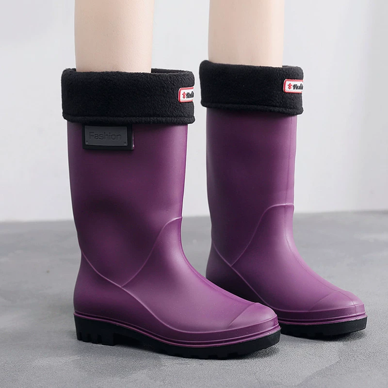 Популярные модные резиновые сапоги до середины икры, женские утолщенные съемные хлопковые водные сапоги, теплые резиновые сапоги, Женская Водная обувь в Корейском стиле, резиновая обувь для взрослых