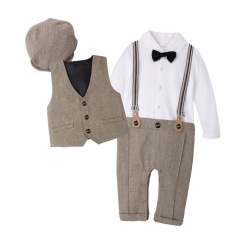 New Spring and Autumn Children's Clothing Infants and Toddlers British Vest One-piece Climbing Gentleman Hat One-Year-Old Clothes Newborn Gentleman Suit