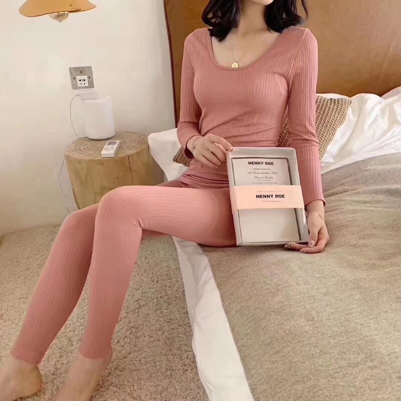Bear autumn and winter thermal underwear vertical stripes women's suit constant temperature slim cotton boxed round neck comfortable bottoming shirt Bear autumn and winter thermal underwear vertical stripes women's suit constant temperature slim cotton boxed round neck comfortable bottoming shirt