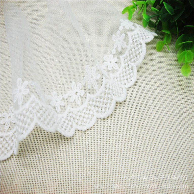 厂家直发网布刺绣花边12cm刺绣网布家纺牛奶丝手工娃娃裙边辅料