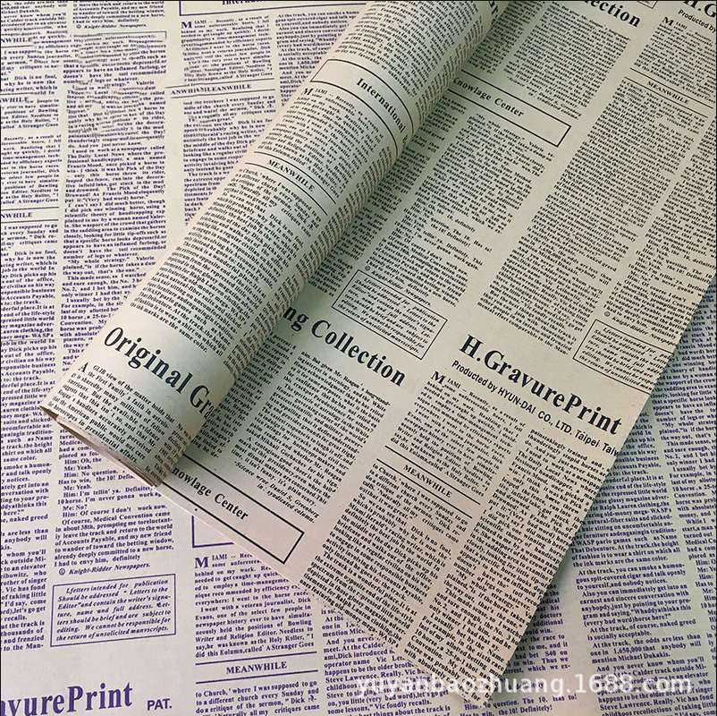 Papel Kraft vintage inglés periódico Rosa ramo de regalo papel de regalo bolsa hecha a mano papel de flores papel de embalaje al por mayor