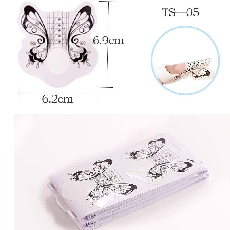 Banda de papel de manicura exclusiva transfronteriza, herramienta de extensión de uñas de fototerapia francesa, bandeja de papel rectangular de herradura de mariposa de manicura, 100 piezas