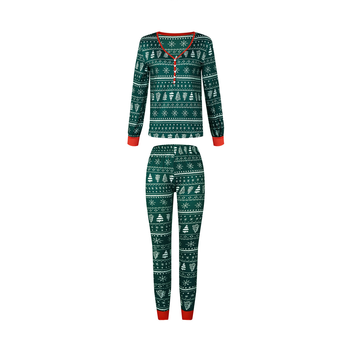 Hot selling nieuwe kerstprint contrasterende kleur ouder-kind kleding thuis pak voor dames_voghion.com