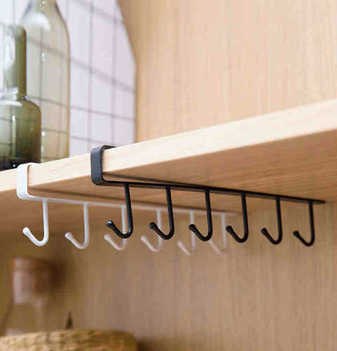 Iron Cabinet Six-Link Hook Storage Rack Dresser Hanging Cabinet Shelf Hook Organizing Rack Kitchen Invisible Clip Hook Iron Hook