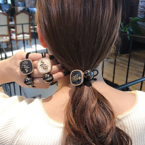 Japanese and Korean hair rope ins black rubber band hair band temperament pearl hair tie women versatile Korean style rubber band hair band wholesale