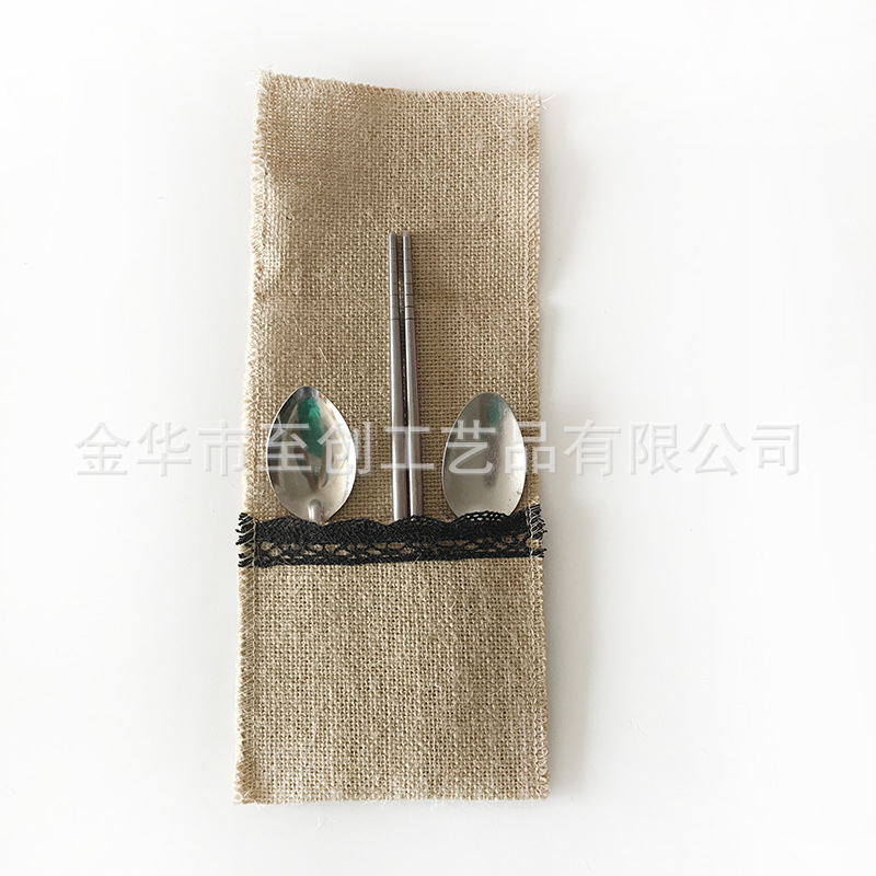 厂家定制高品质黄麻餐具套装收纳创意简约保护套笔袋餐具筷子袋
