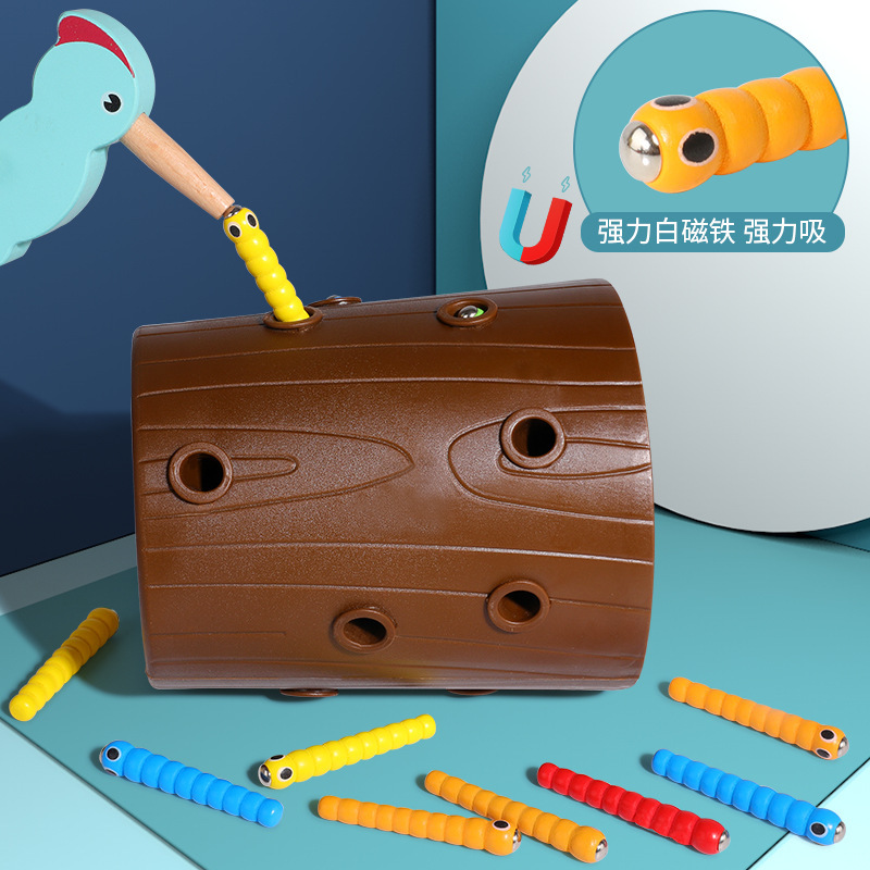 Venta caliente de madera pájaro carpintero insecto captura juego educación temprana coordinación mano-ojo juguetes educativos de escritorio entrega de una sola pieza