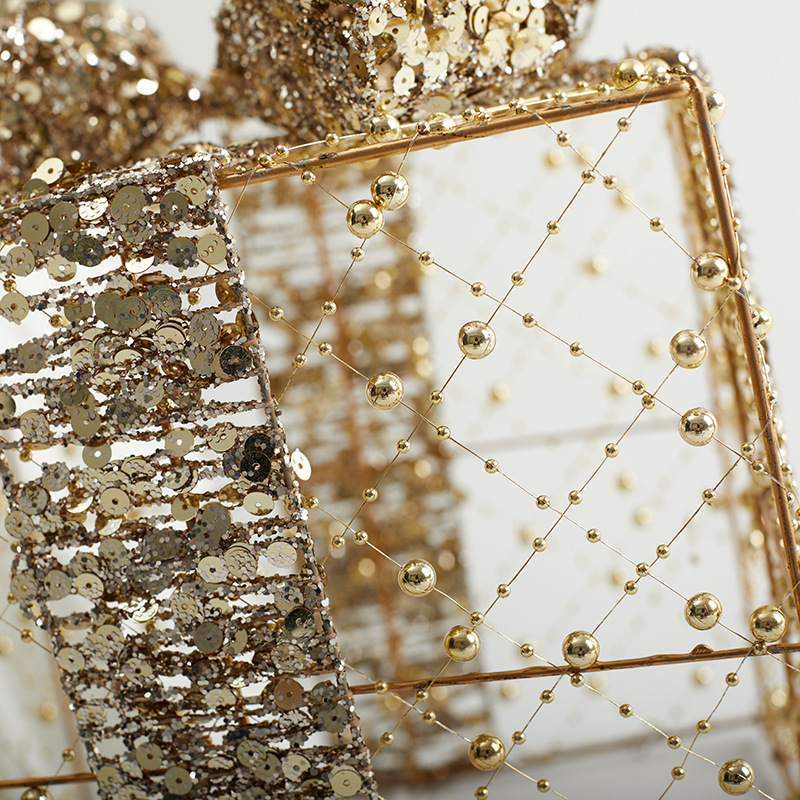 Navidad hierro forjado paquete de tres piezas hotel centro comercial ventana decoración de pavimento esquinilla oro paquete de regalo pila cabeza