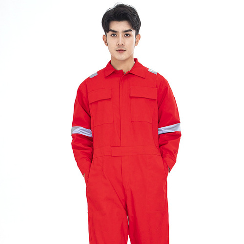 Cotton spring and autumn long-sleeved reflective strip dust-proof overalls suit labor protection workwear workshop electrician overalls