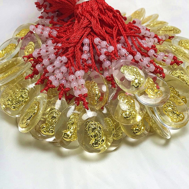 水晶透明貔貅吊坠金美晶保平安水晶镶金皮休吊坠项链 活动节日礼