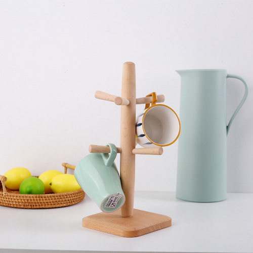 Solid wood drain cup holder wholesale restroom paper towel holder restaurant coffee cup wine glass holder beech tea cup storage rack