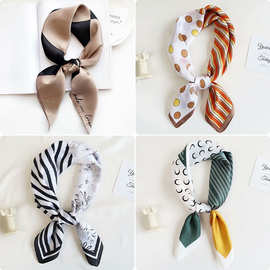 韩版时尚拼色70*70印花丝巾小方巾 潮流绑发空姐领巾发饰法式配饰