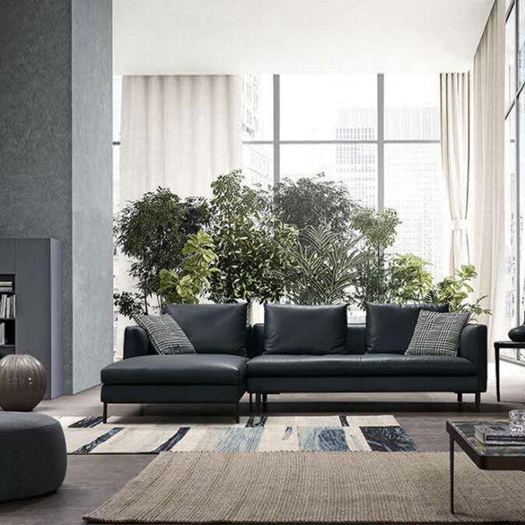 Sofá italiano minimalista de cuero genuino para apartamentos pequeños, chaise longue de cuero Nappa nórdico para sala de estar, combinación de arte en cuero, lujo ligero. image 5