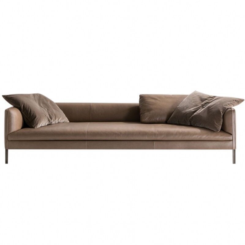 Sofá italiano minimalista de cuero genuino para apartamentos pequeños, chaise longue de cuero Nappa nórdico para sala de estar, combinación de arte en cuero, lujo ligero. image 6