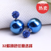 Earrings, double-sided accessory from pearl, Korean style, diamond encrusted, wholesale