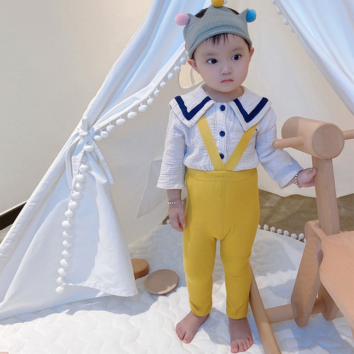 Spanish style spring and autumn high waist suspender nine-point pants baby big butt leggings baby leggings
