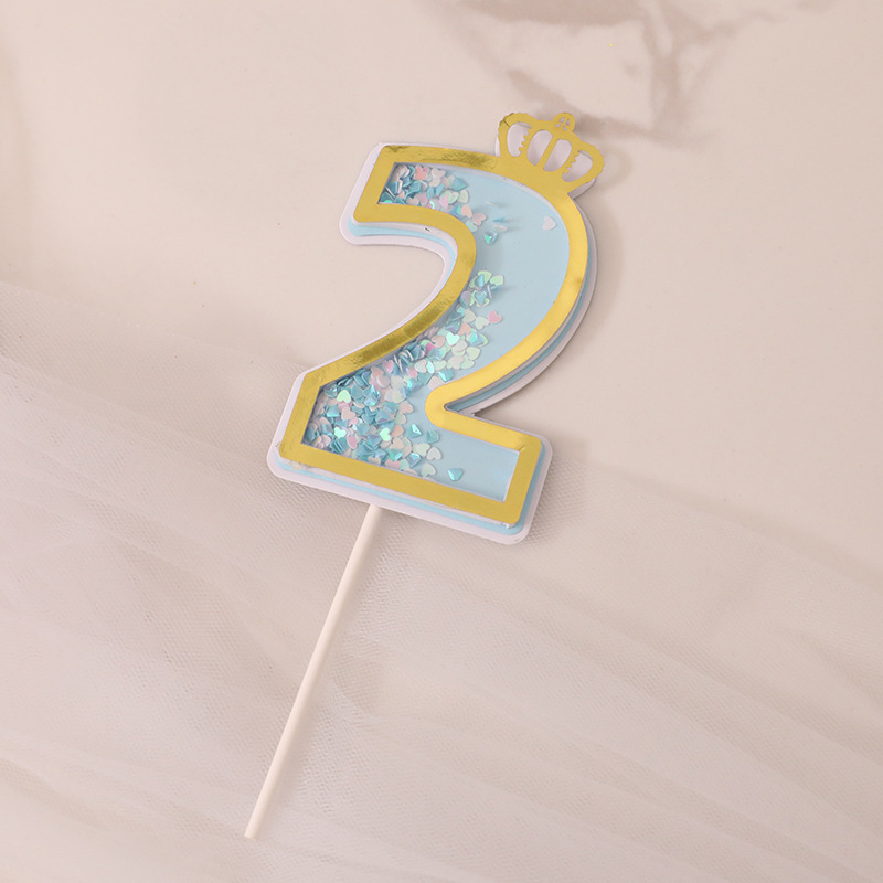 Fábrica directa pastel decoración creativa brillo rosa azul 0-9 Digital Cumpleaños pastel plug-in tarjeta de inserción de la torta