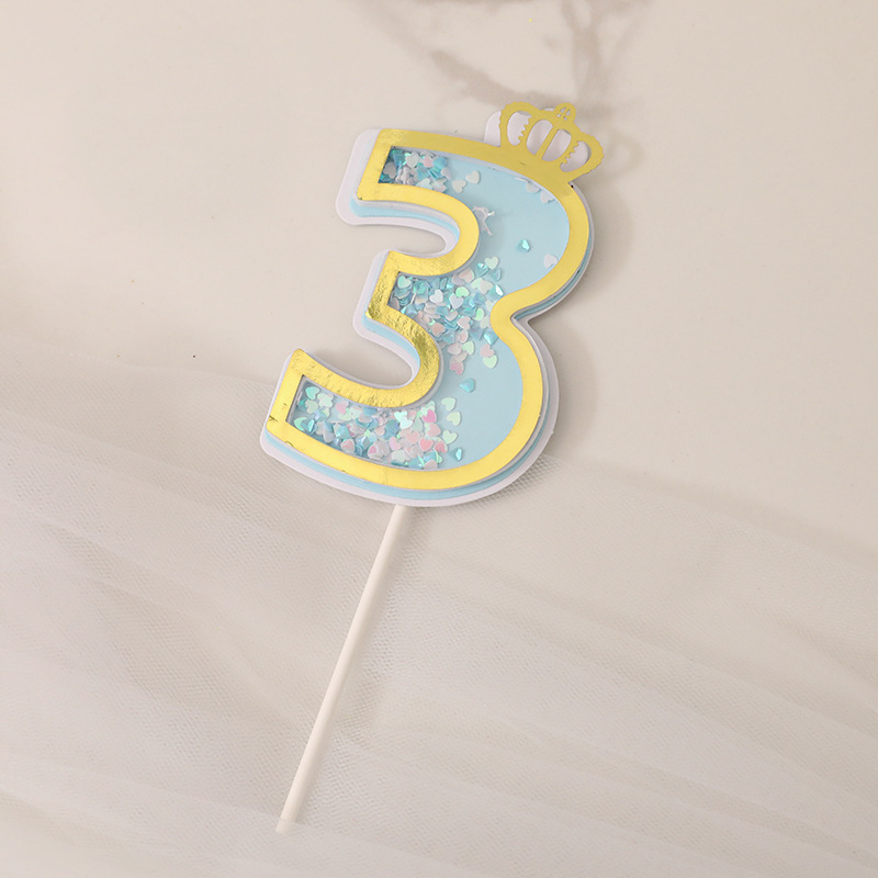 Fábrica directa pastel decoración creativa brillo rosa azul 0-9 Digital Cumpleaños pastel plug-in tarjeta de inserción de la torta