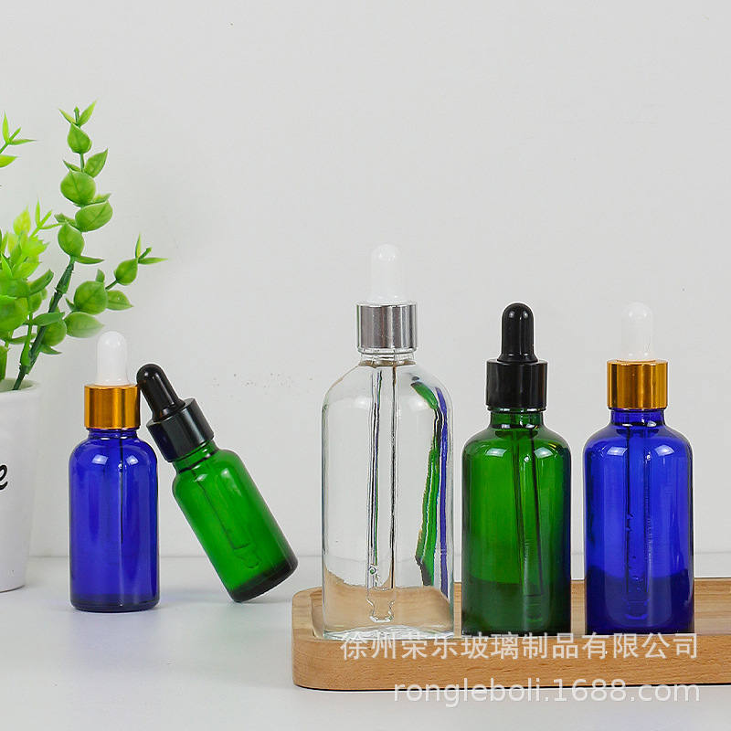 Transparent 50ml Glass Essential Oil Bottle Green Blue Dropper Bottle Lotion Sample Bottle Plastic Tip Dropper Bottle Empty Bottle