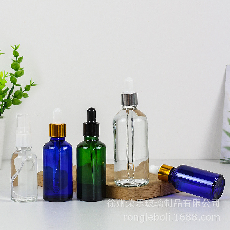 Transparent 50ml Glass Essential Oil Bottle Green Blue Dropper Bottle Lotion Sample Bottle Plastic Tip Dropper Bottle Empty Bottle