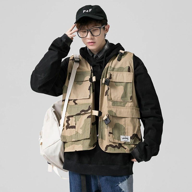 Камуфляж жилет мужчине, уличный стиль хип-хоп осень, oversized тактические карманы, размеры от M до 5XL