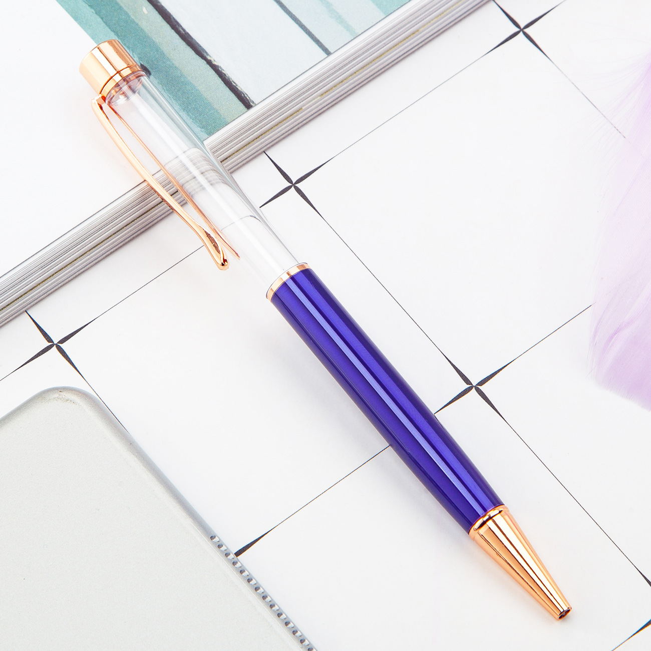 Varilla vacía de metal DIY bolígrafo recargable Crystal Quicksand lámina de oro pluma Impresión logotipo letras pluma de bricolaje