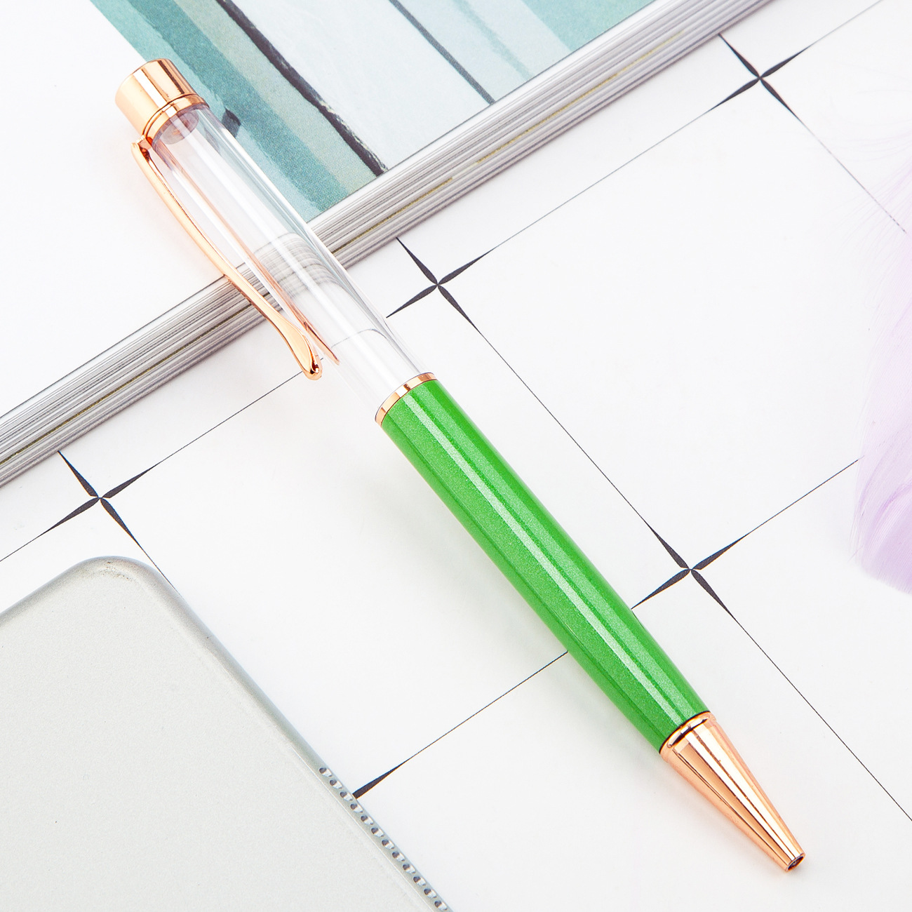 Varilla vacía de metal DIY bolígrafo recargable Crystal Quicksand lámina de oro pluma Impresión logotipo letras pluma de bricolaje