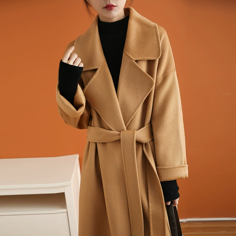 Демисезонное двустороннее длинное кашемировое пальто из черного Woolen, до середины икры, оверсайз, увеличенная толщина, европейский стиль
