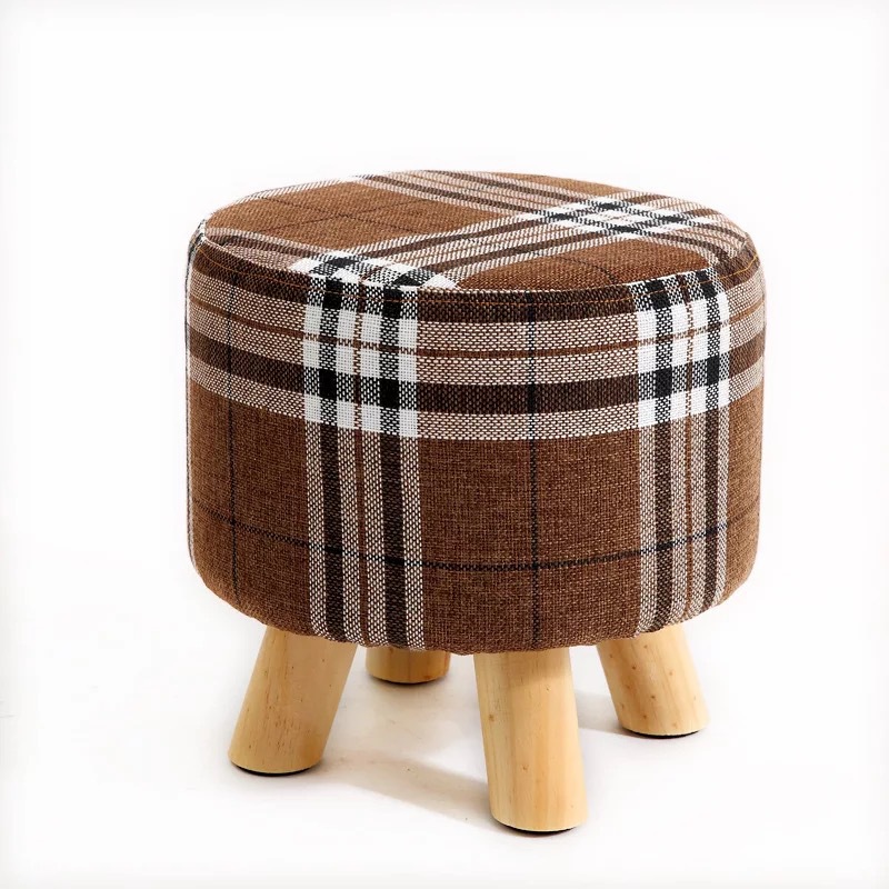 Taburete pequeño de tela al por mayor, hogar de moda, sala de estar para adultos, taburete redondo pequeño, taburete de sofá, taburete bajo de madera, taburete creativo para cambiar zapatos