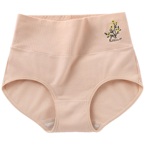 Women's underwear, women's cotton comfortable large size cotton breathable crotch thread embroidered high waist tummy control butt lifting briefs