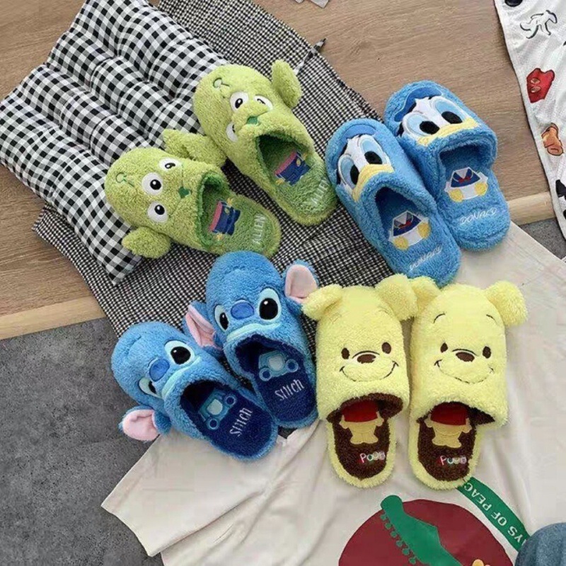 Autumn and Winter Cartoon Stitch Z-Zai Cotton Slippers Donald Y Duck Home Indoor Plush Warm Couple Slippers for Men and Women