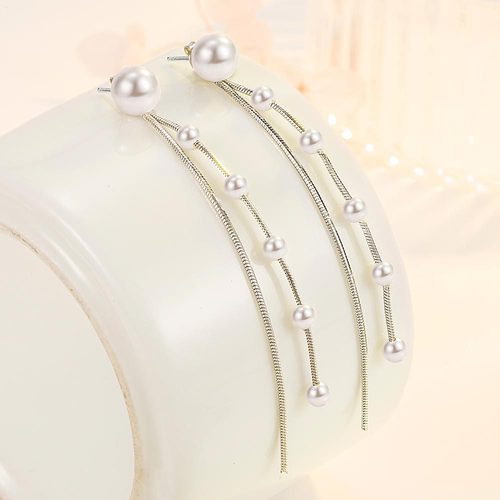 Doudou silver plated earrings for women Korean style tassel style long pearl back hanging earrings simple earrings earrings