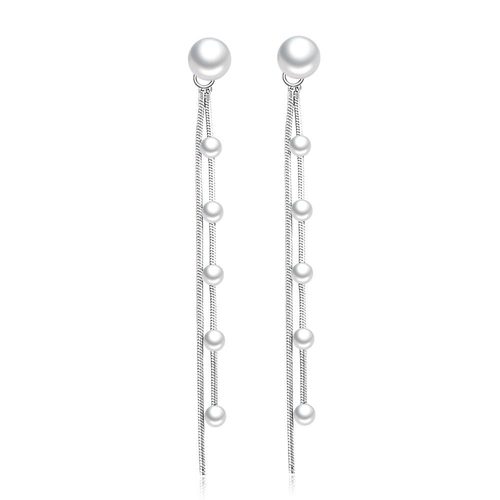 Doudou silver plated earrings for women Korean style tassel style long pearl back hanging earrings simple earrings earrings