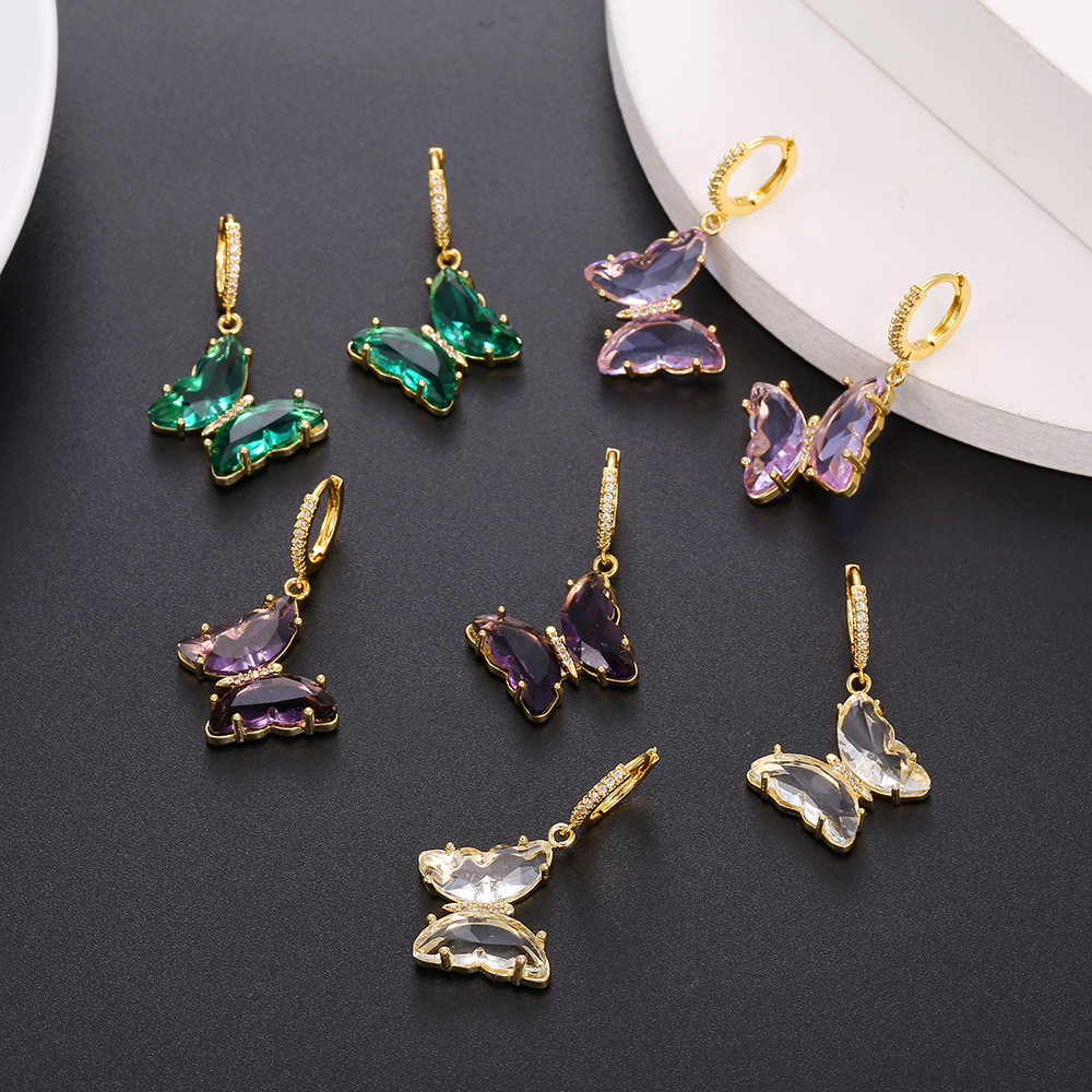 Net red hot Super fairy glass butterfly ear buckle temperament personality earrings female crystal earrings stall supply wholesale