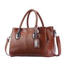 外贸潮流新款油蜡皮女包欧美波士顿手提女包单肩包复古软皮大包